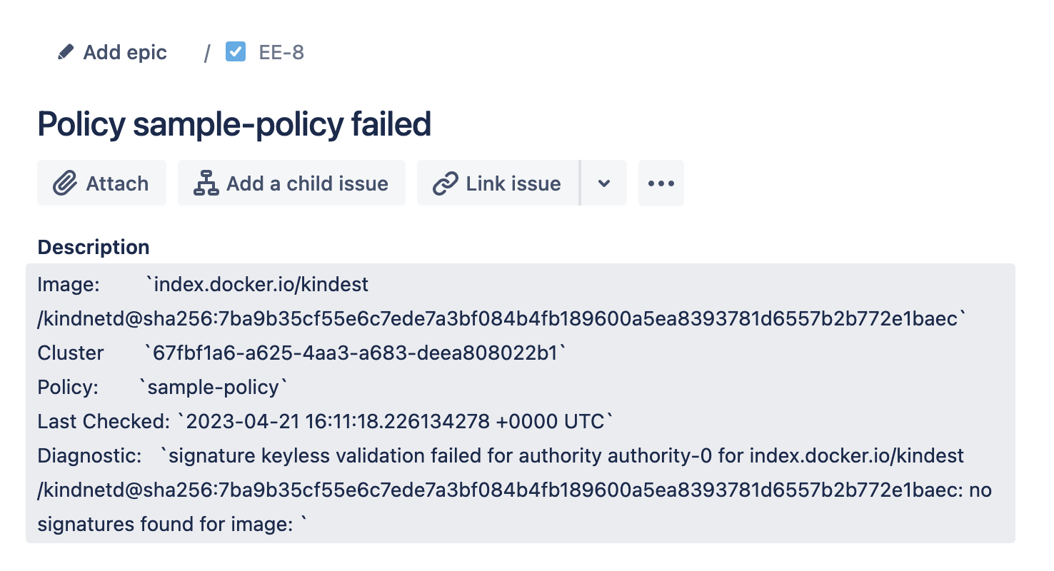 Screenshot of a Jira issue created using the demo application